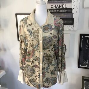 Paisley Button-Up Blouse in Cream with Multicolor Accents